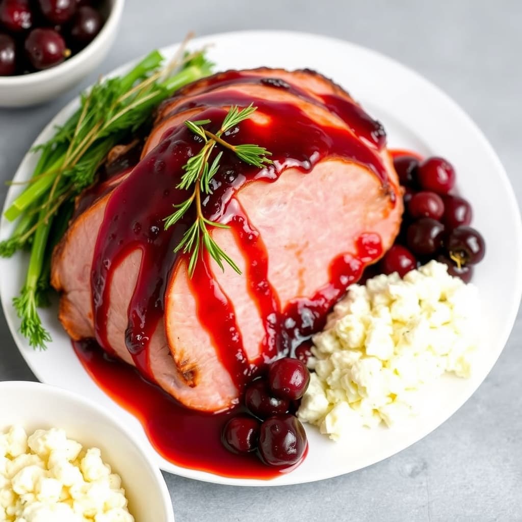 Bakt skinke med krydret kirsebærlage