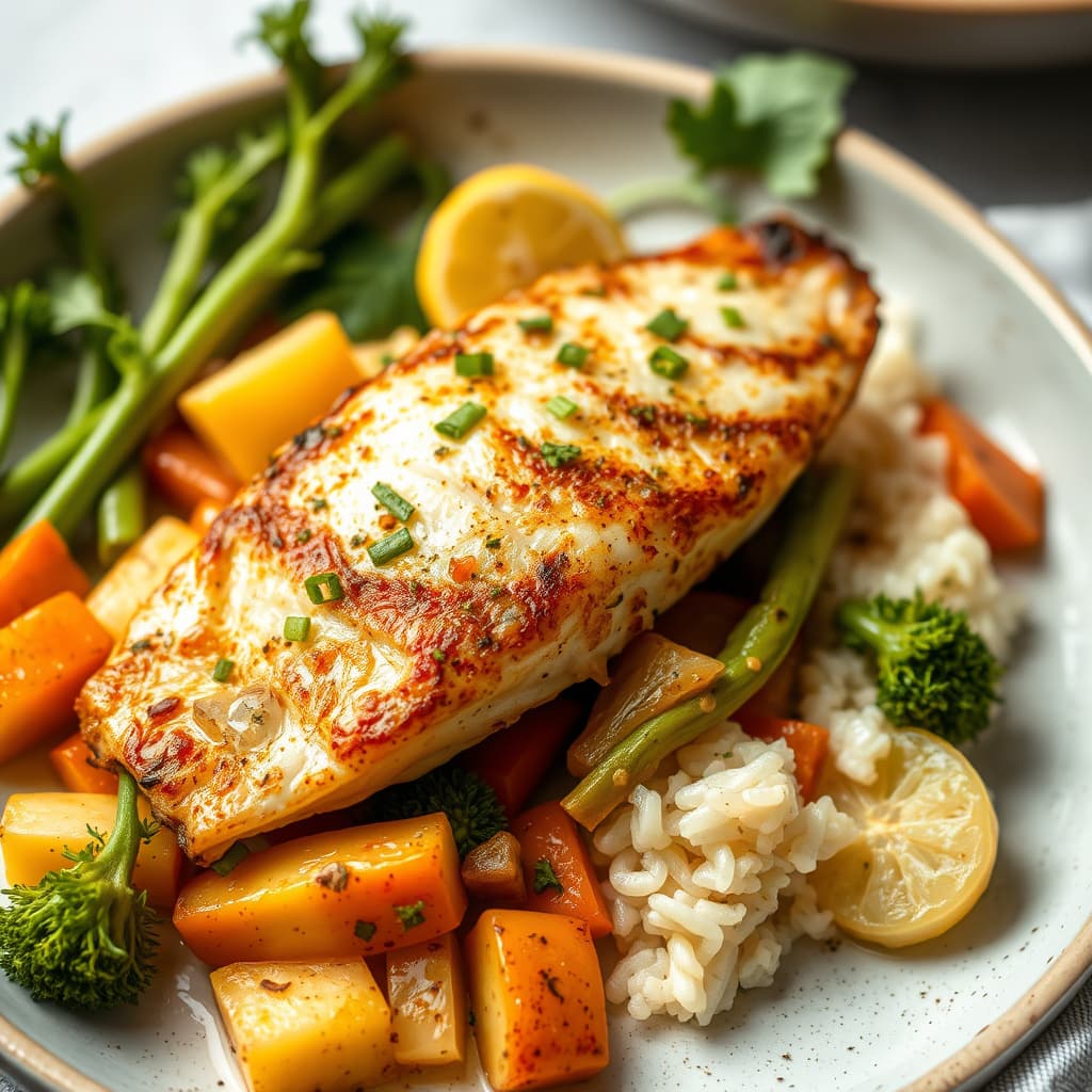 Bakt snapper med grønnsaker