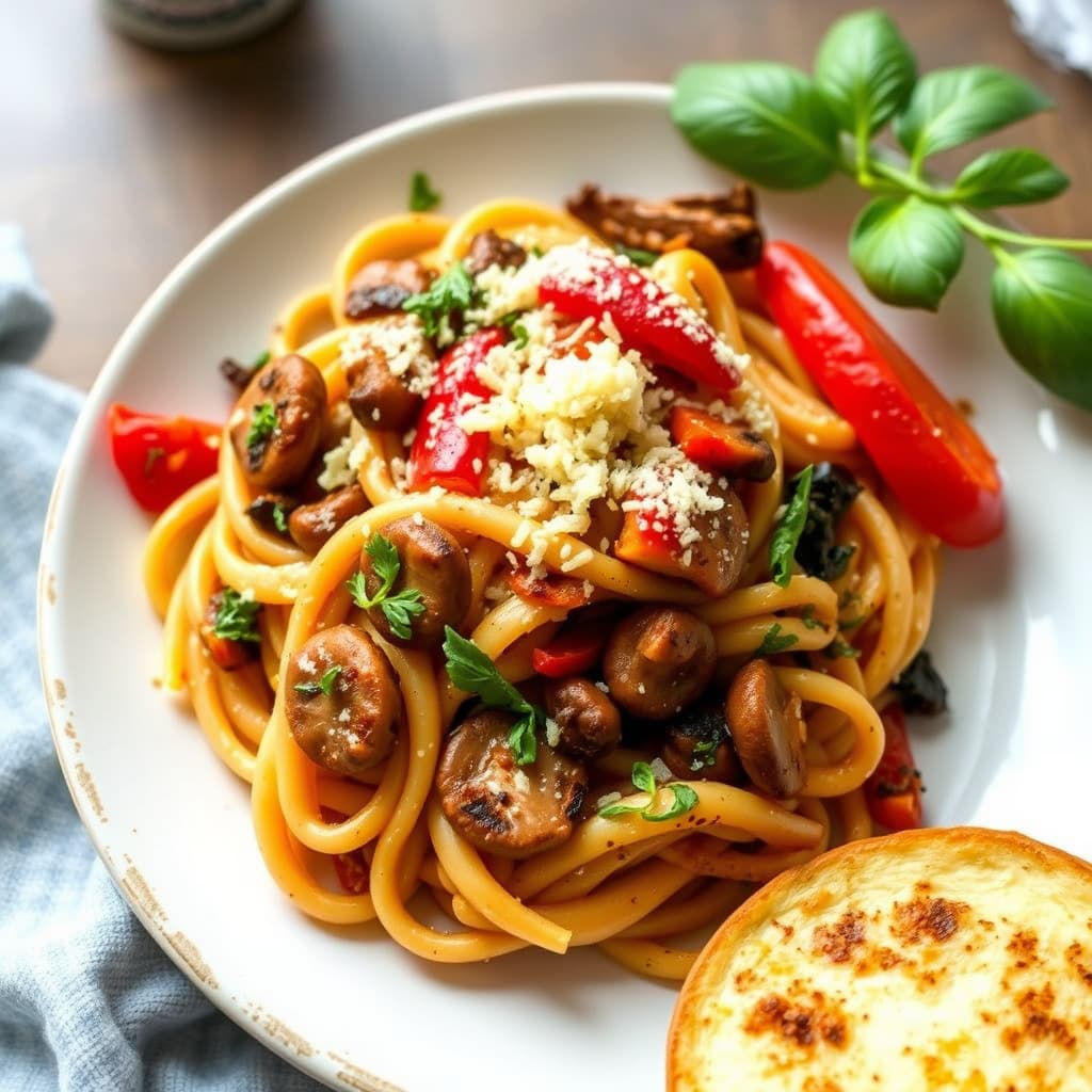 Bakt Ziti med sopp, paprika og parmesan