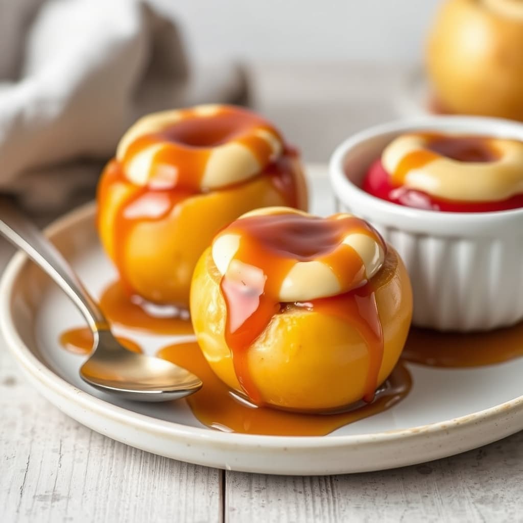 Bakte epler med karamellsaus