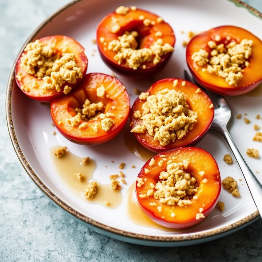 Bakte ferskener med knust grahamkjeks