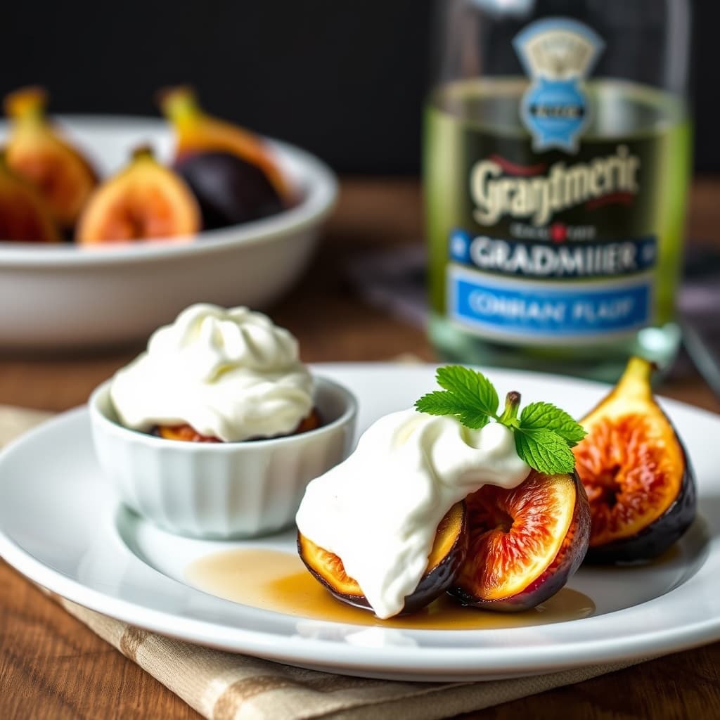 Bakte fiken med Grand Marnier og pisket krem