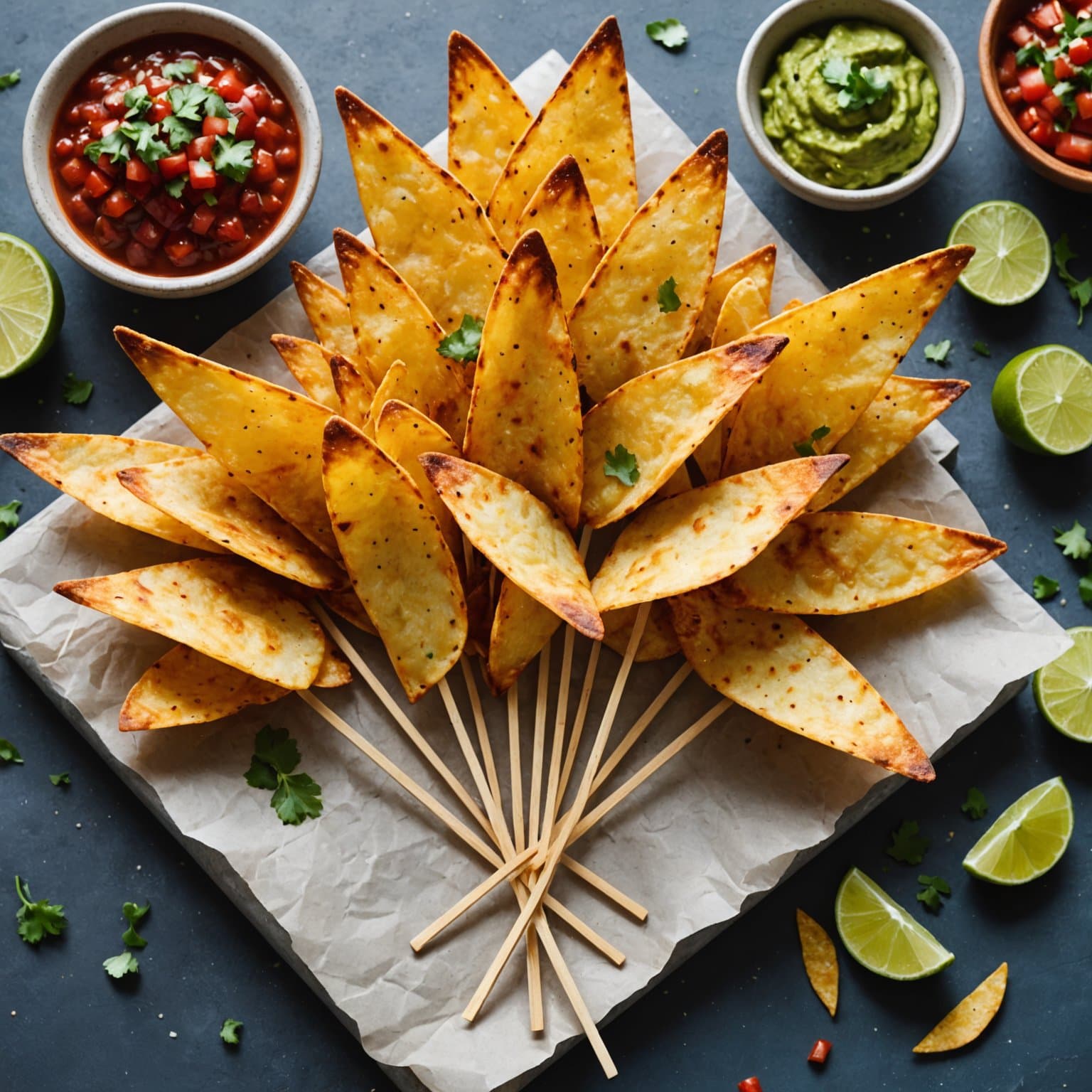 Bakte meksikanske chips på pinne
