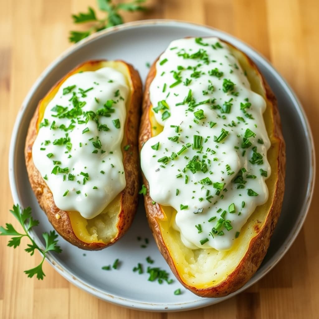 Bakte poteter med kremet urtesaus
