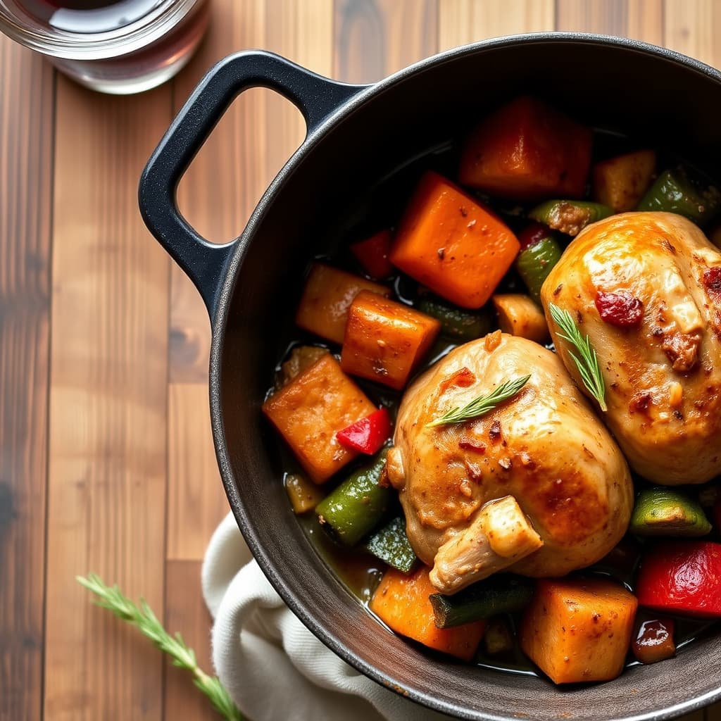 Bakte vintergrønnsaker i vin (Vegetarisk versjon av Coq au Vin)