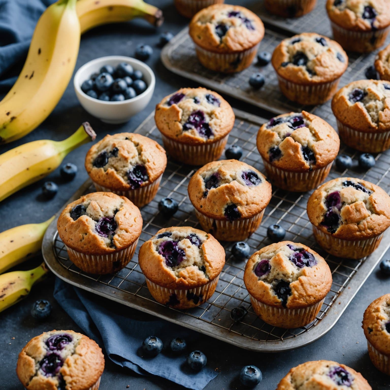 Banan- og blåbærmuffins