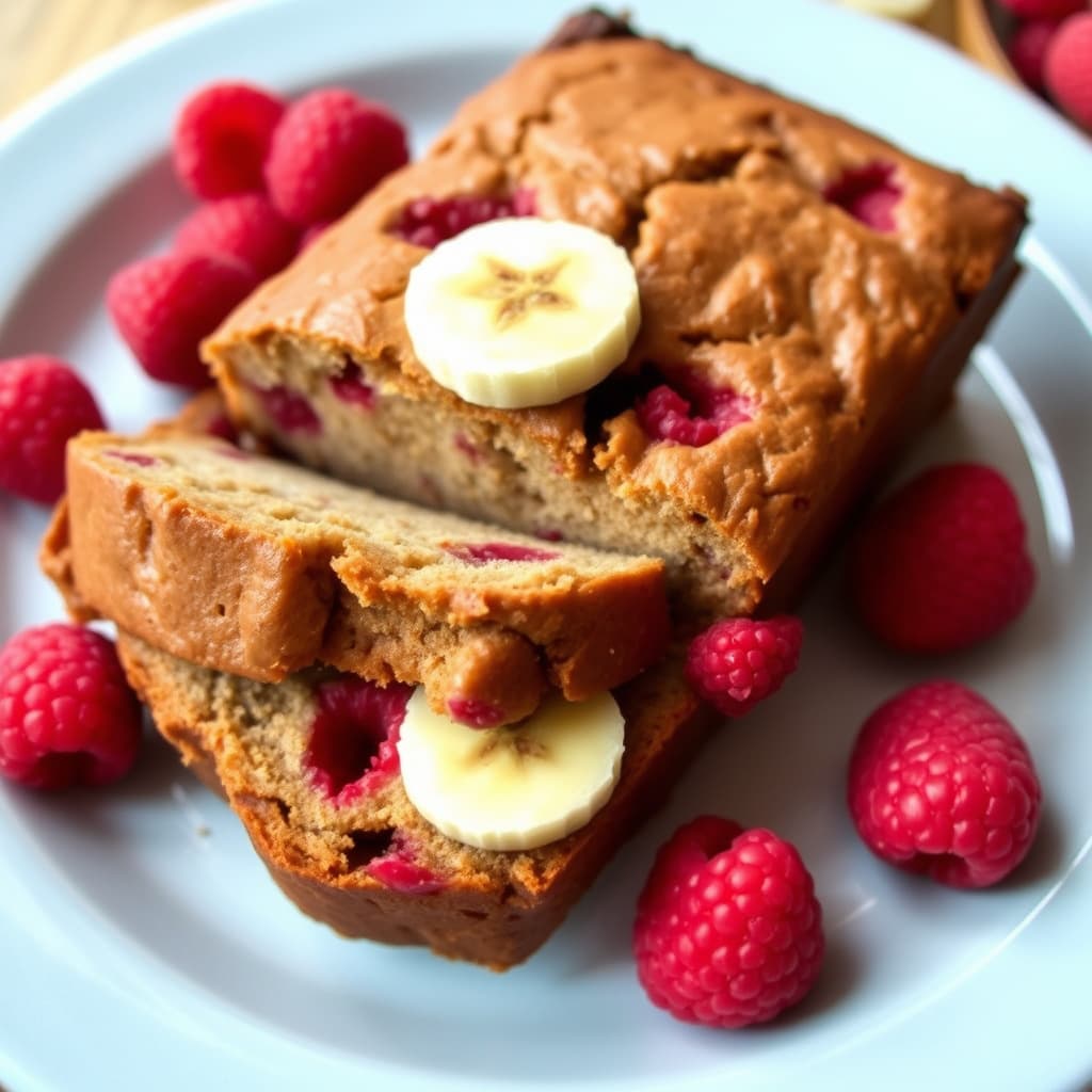 Banan- og bringebærbrød