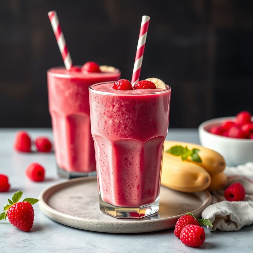 Banan- og bringebærsmoothie