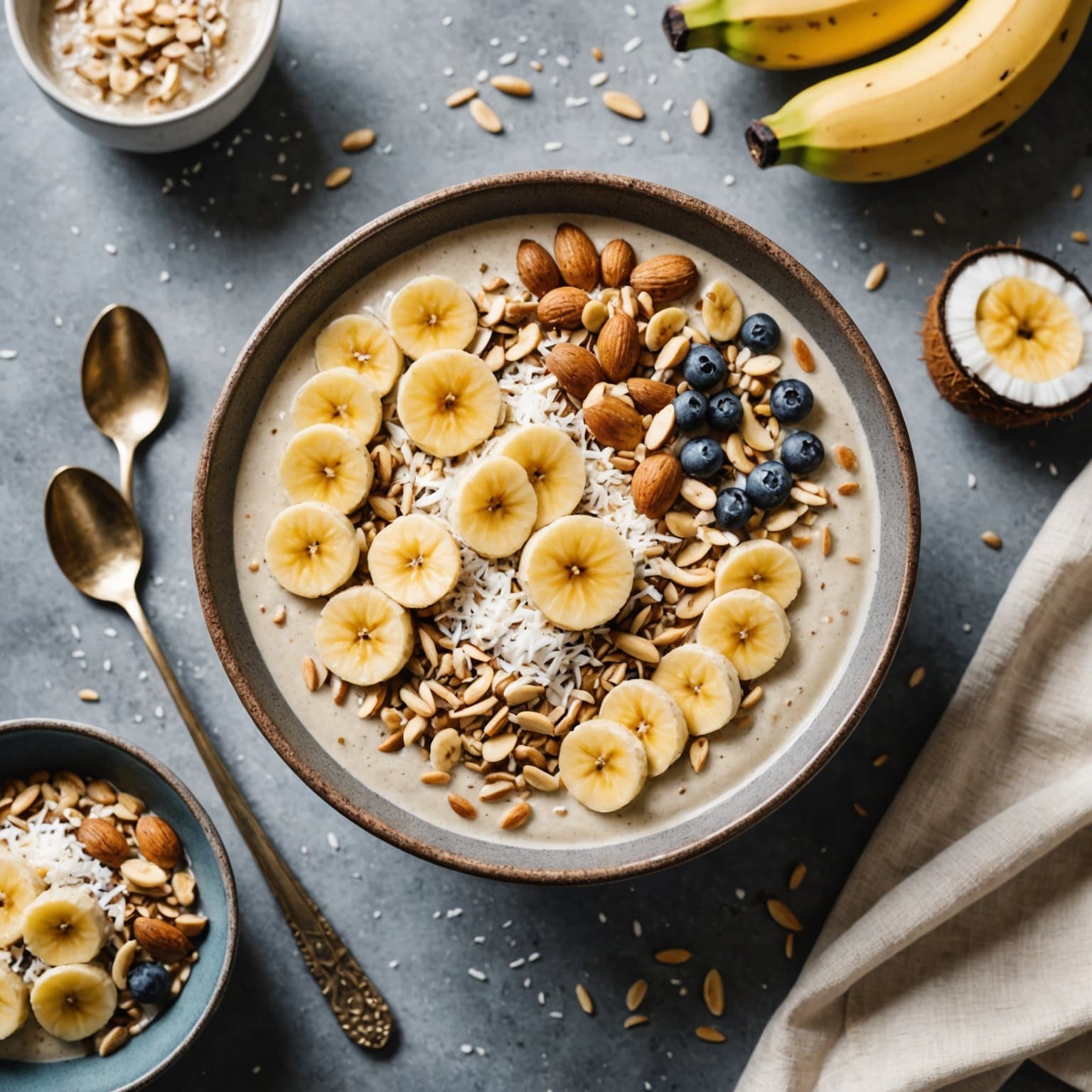 Banan- og kokosnøtt-smoothiebowl