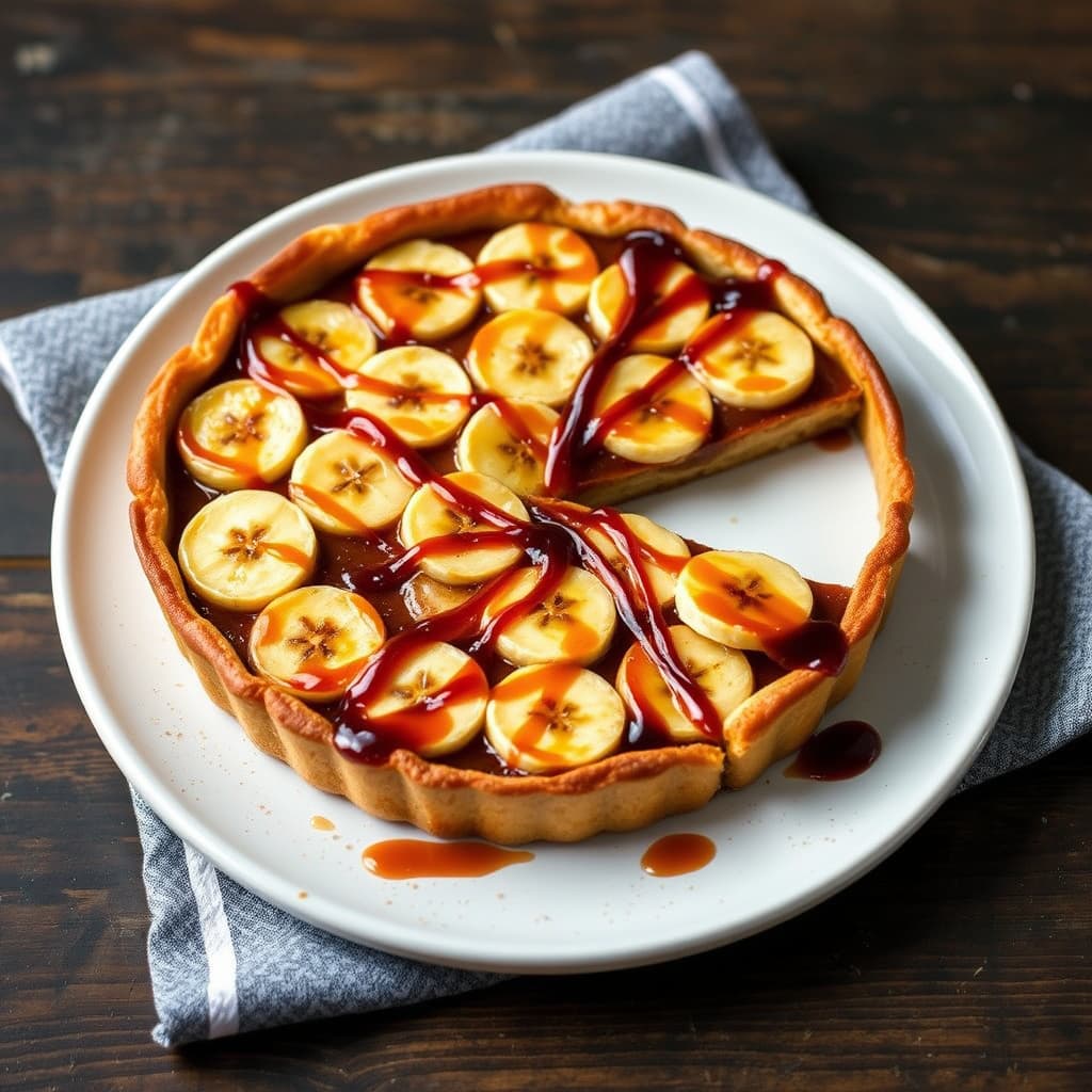Banan- og lønnetarts med karamellisert frukt