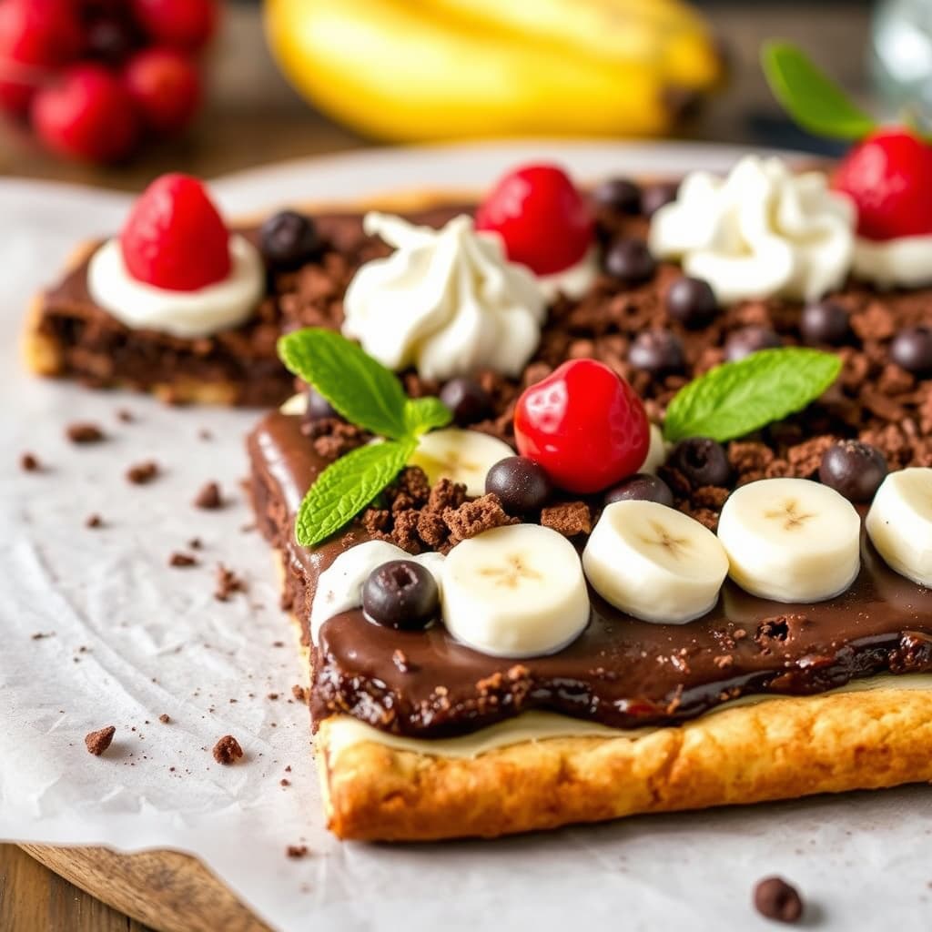 Banan-splitt uten smør brownie-pizza