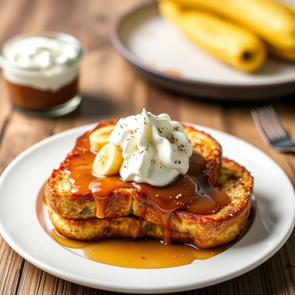 Bananas Foster French Toast med pisket kremost