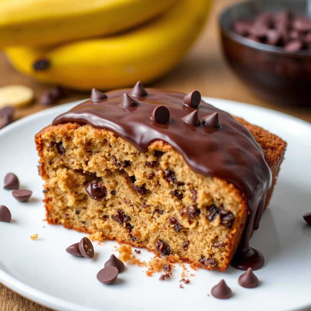 Bananbrød med sjokoladebiter og sjokoladetrekk