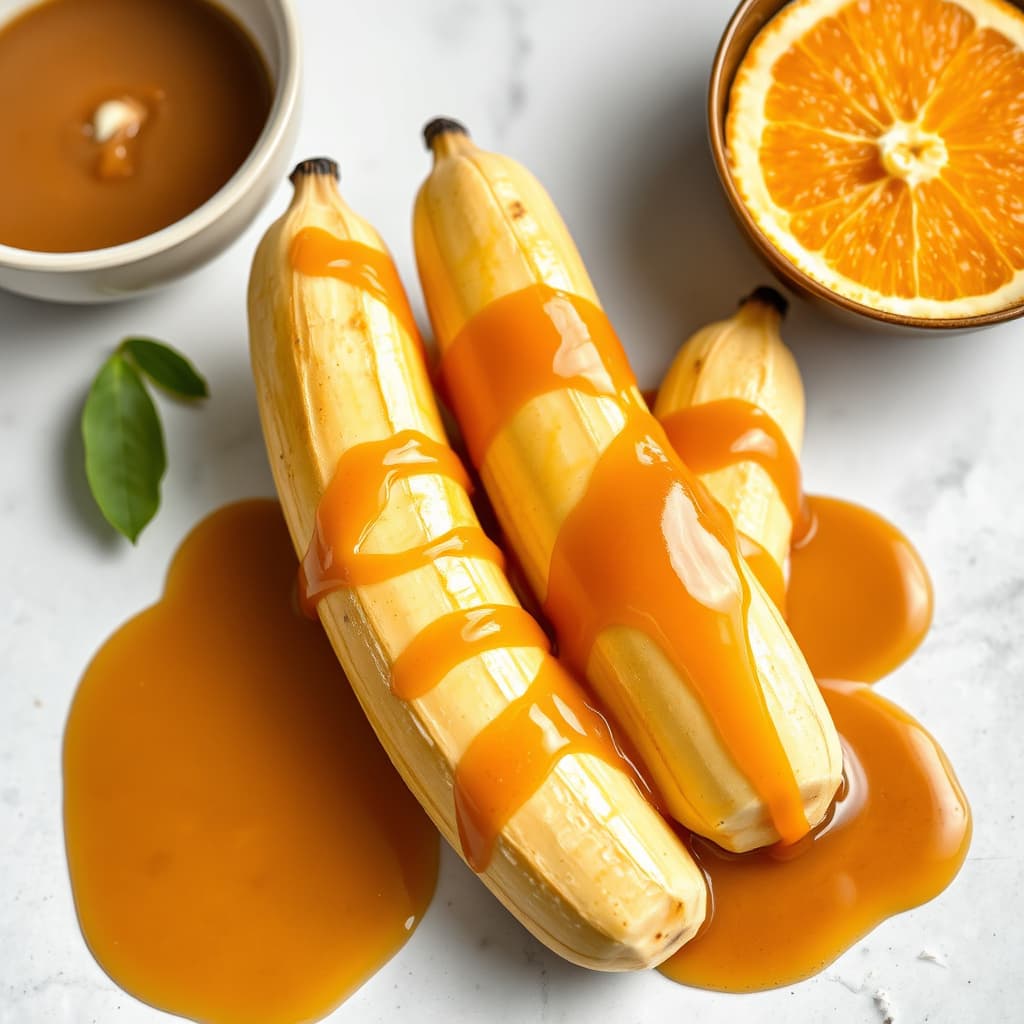 Bananer med appelsin og romkaramell
