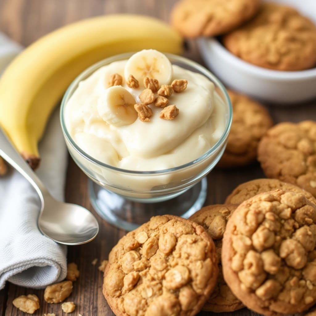 Bananpudding med peanøttsmør- havrekjeks