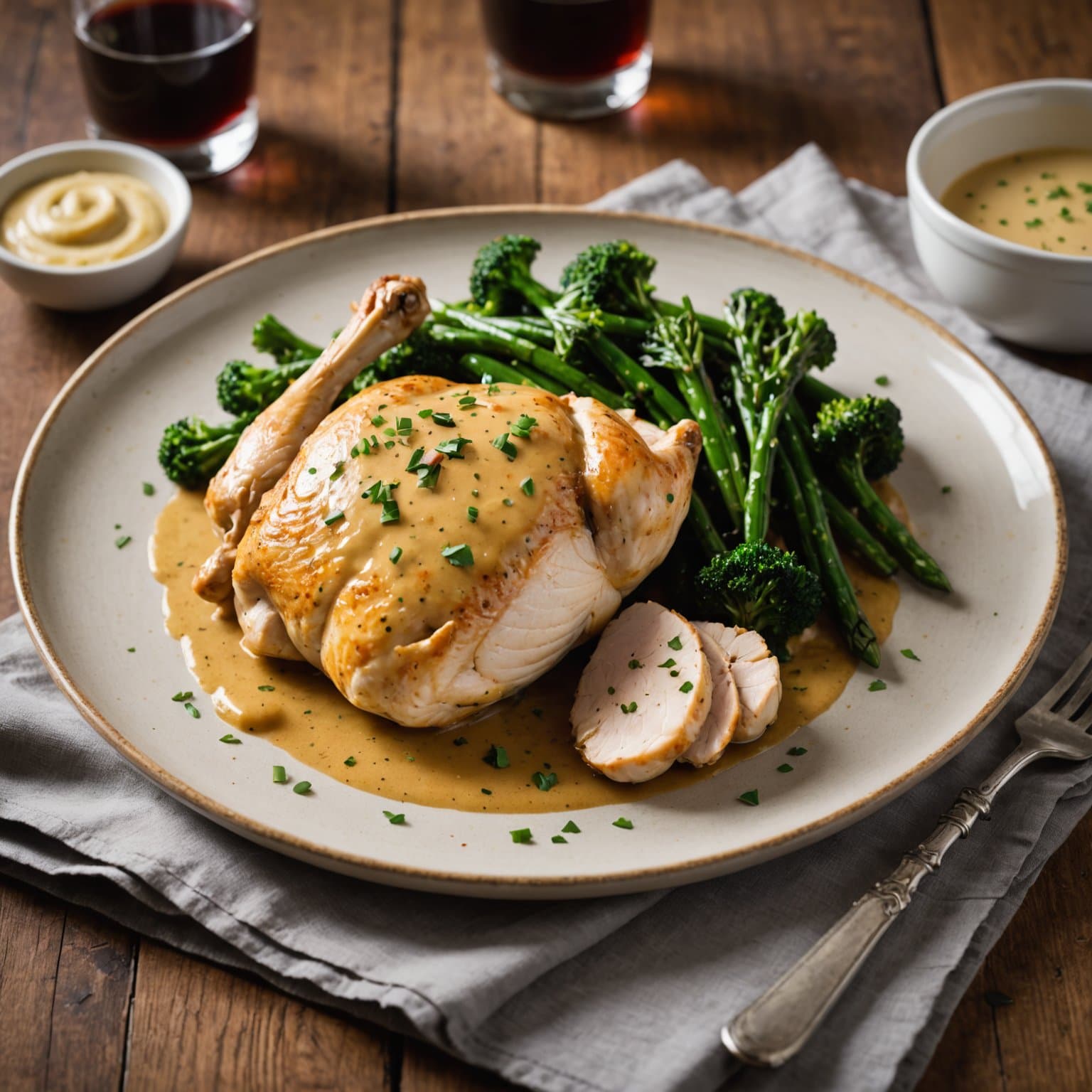 Banket kylling med sherry- og dijonsaus