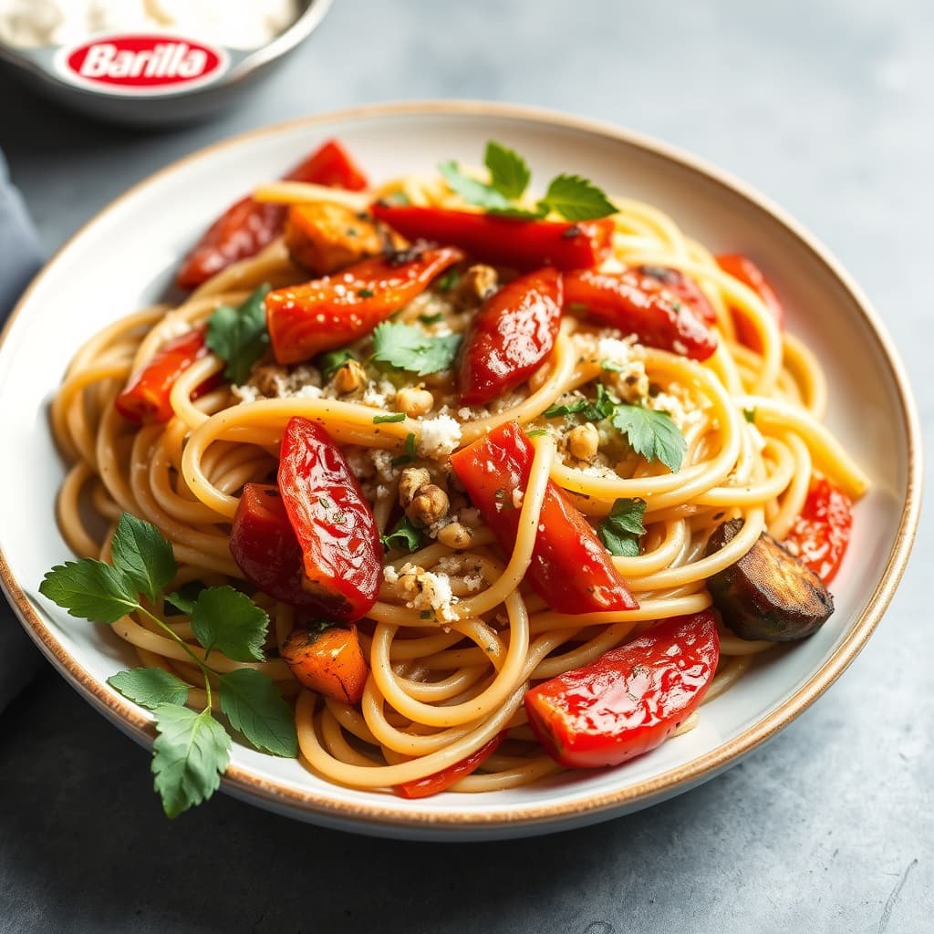 Barilla fullkorn linguine med ovnsbakte paprika