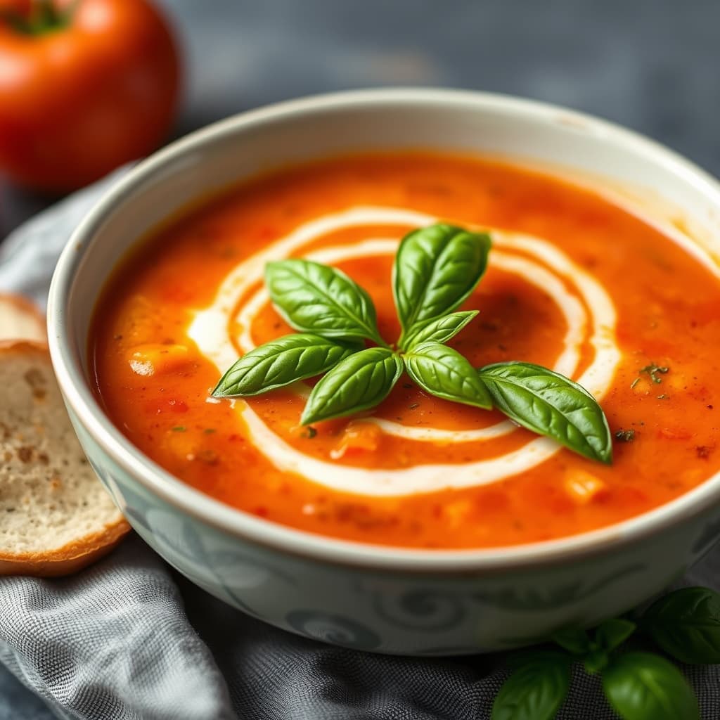 Basilikum- og tomatsuppe