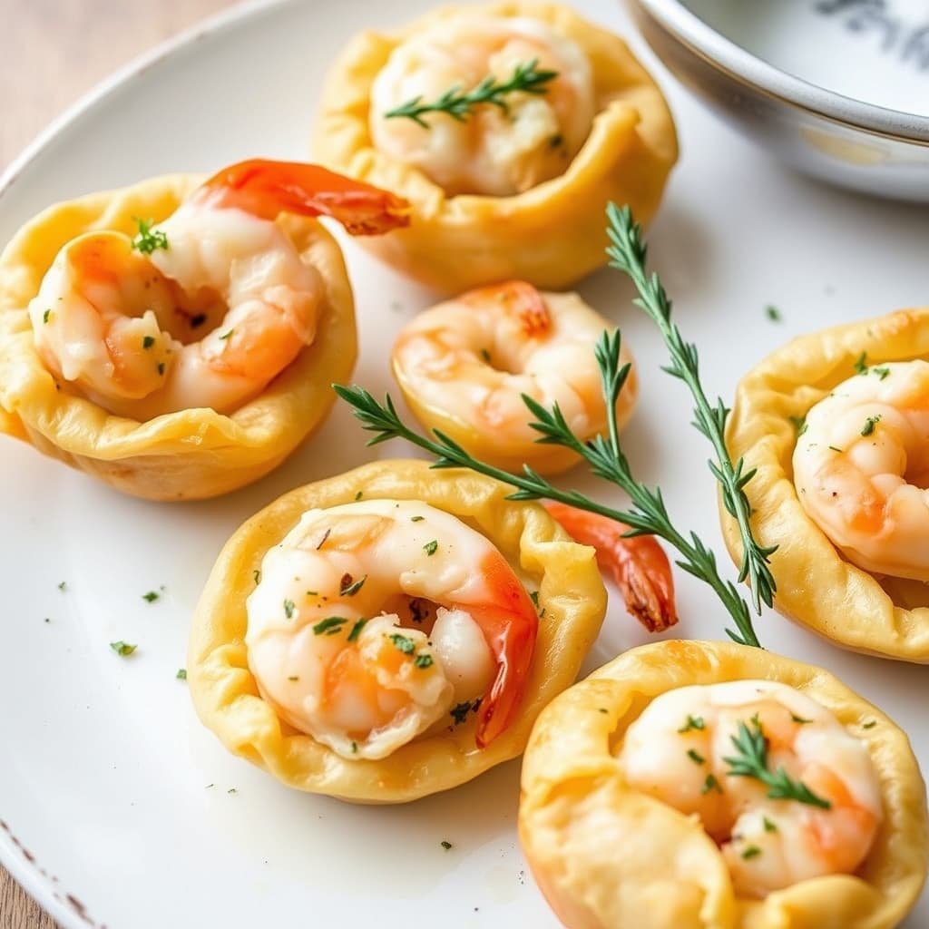 Beggars Purses fylt med reker og duftet av sitron og timian