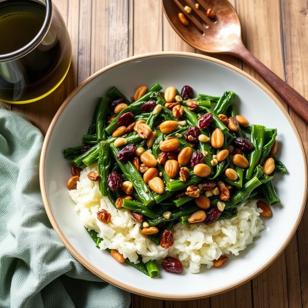 Bestemor's grønnsaker på katalansk vis med ristet pinjekjerner og rosiner