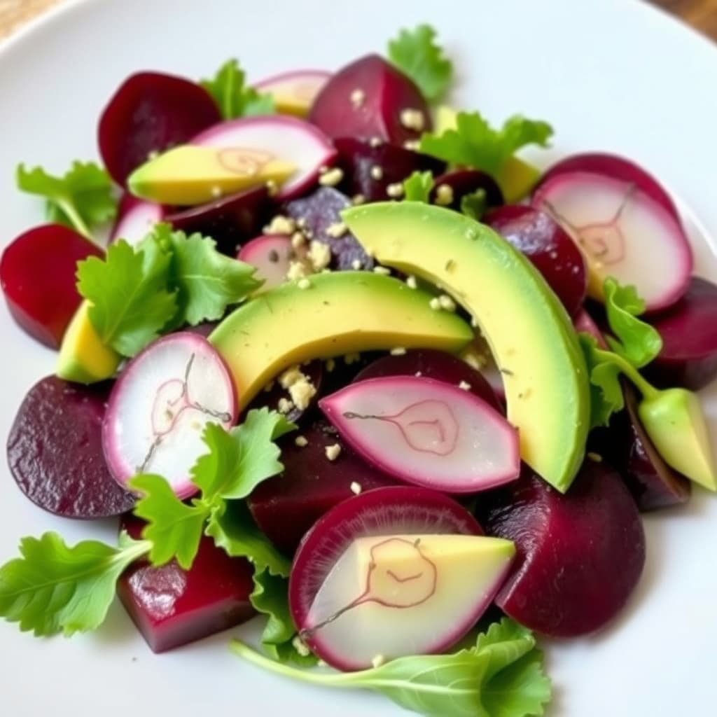 Bete-, avokado- og endivesalat