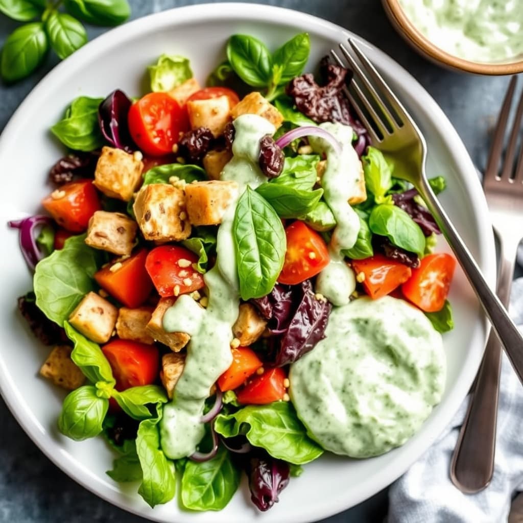 Bibb-salat med basilikum- og grønn gudinne-dressing