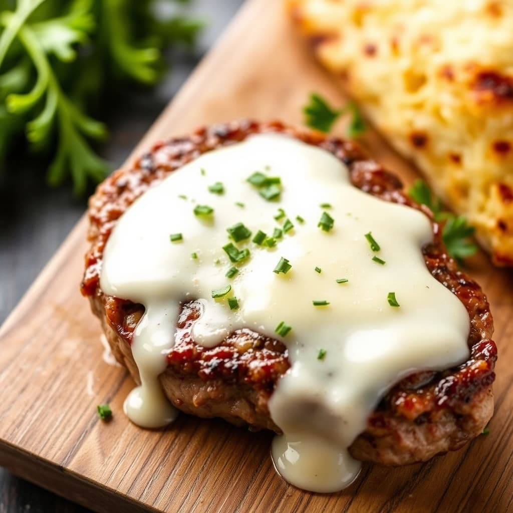 Biff med blåmuggost på toppen