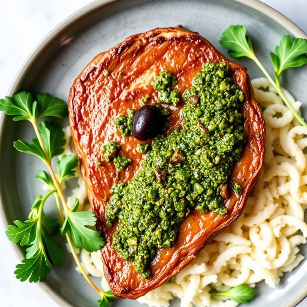 Biff med krydret olivenpesto
