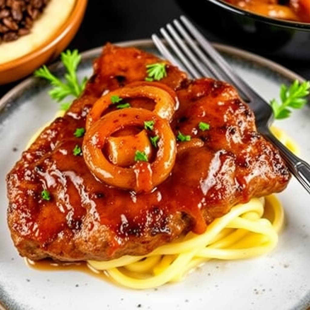 Biff med overhøvlet karamellisert løk (Bistec Encebollado)