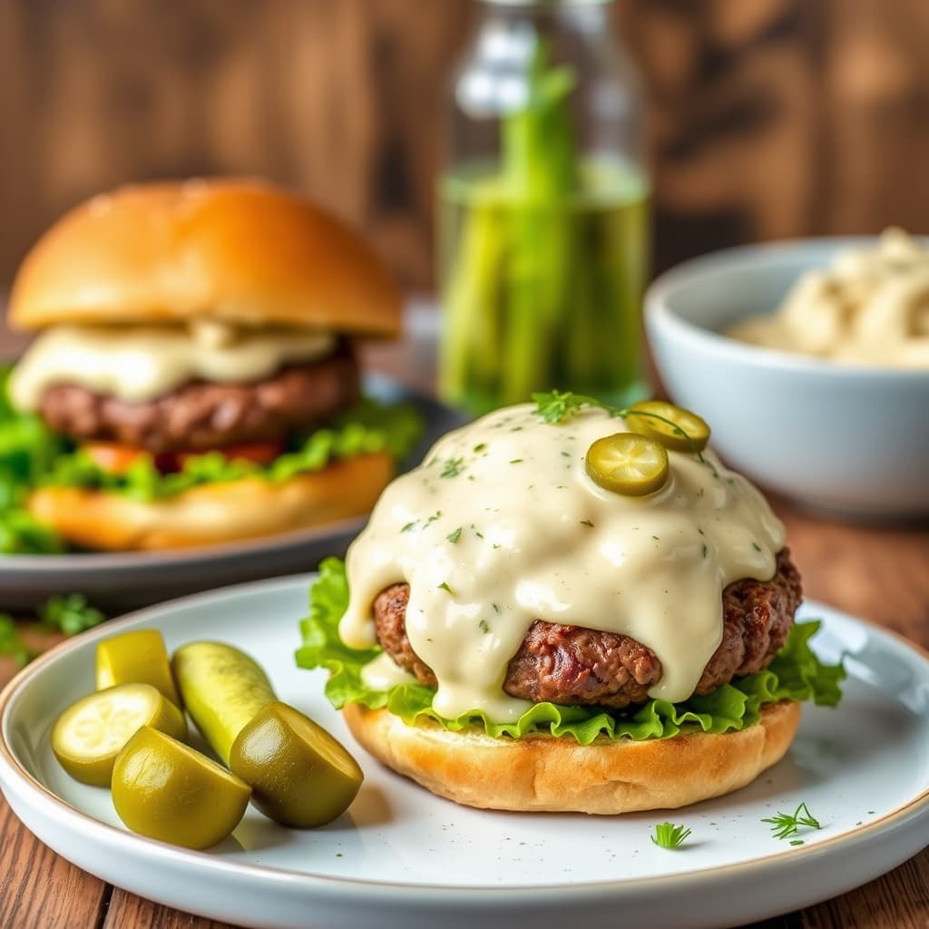 Biffburgere med dillpicklesaus