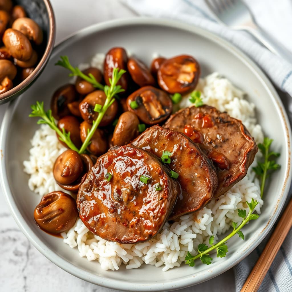 Biffmedaljonger med sauserike shiitakes