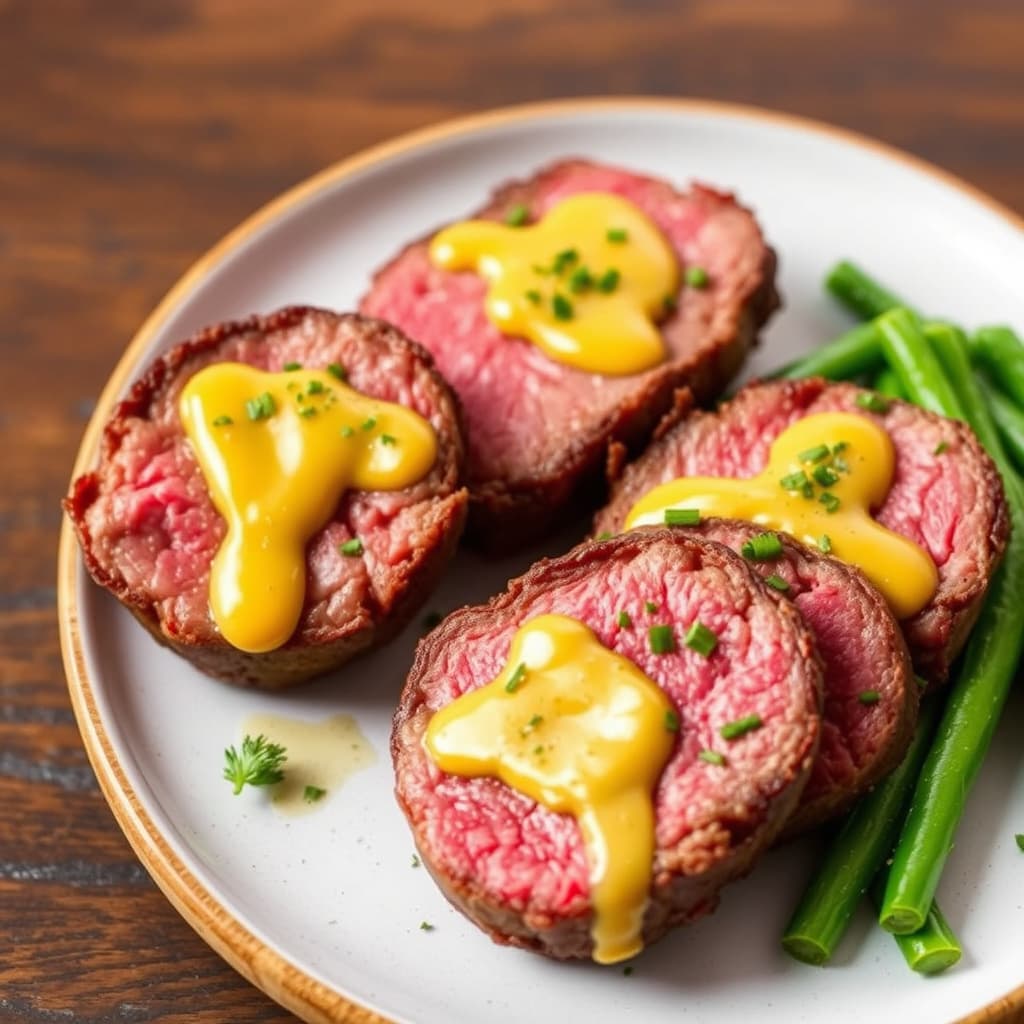 Biffsteker av indrefilet toppet med horseradish og dijonsennep