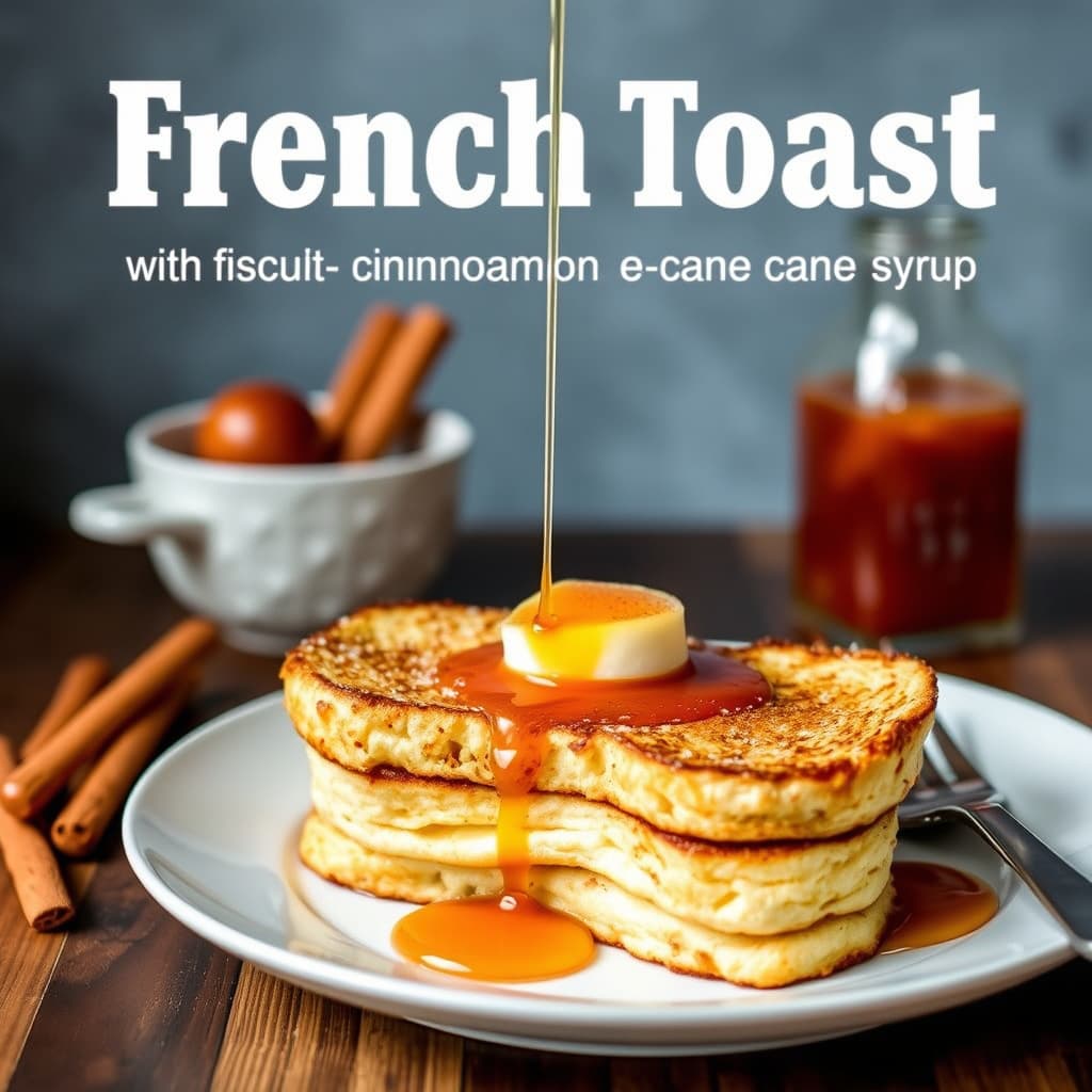 Biscuit French Toast med kanel- og appelsinsirup laget av sukkersirup