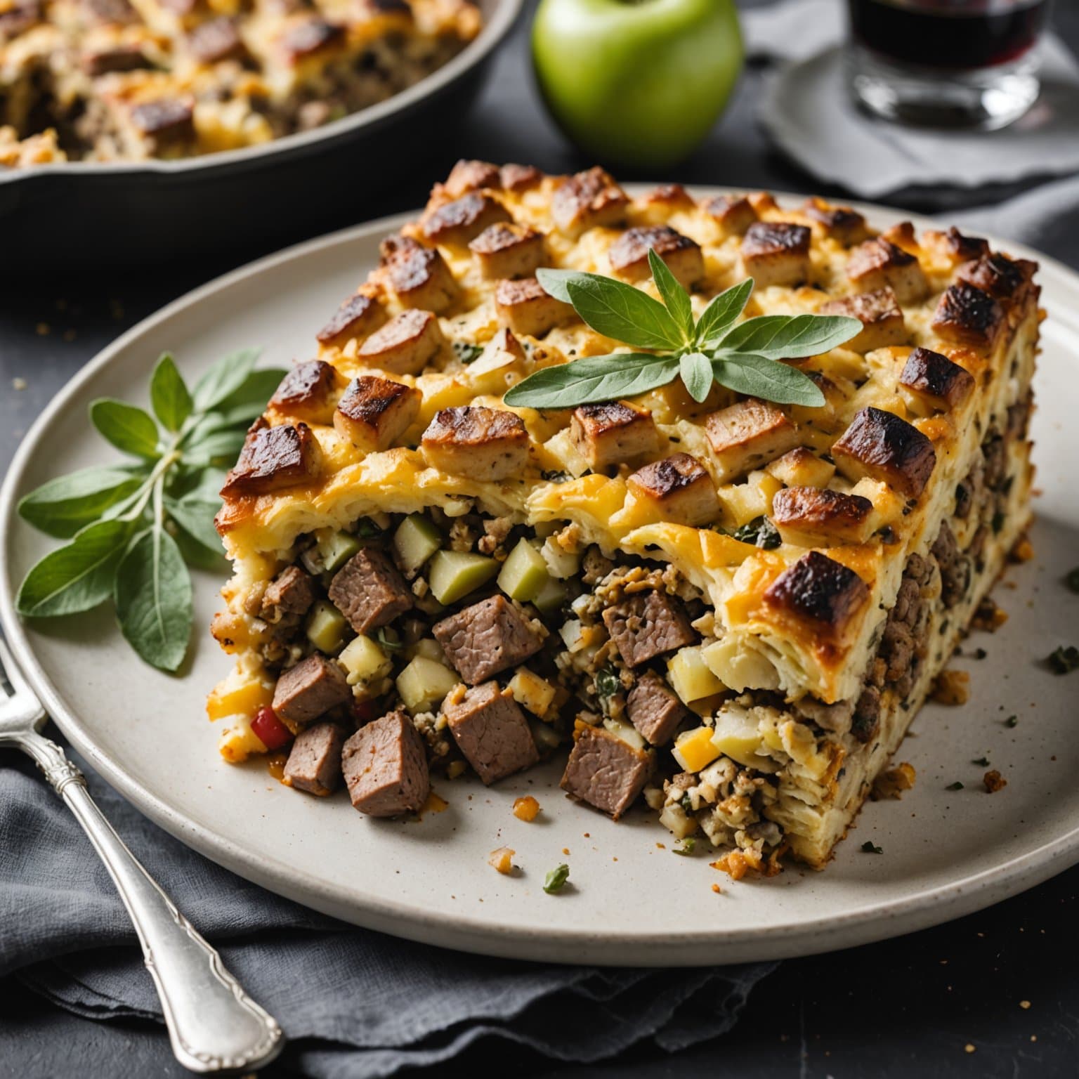 Bisonpølse, eple- og salviestrata