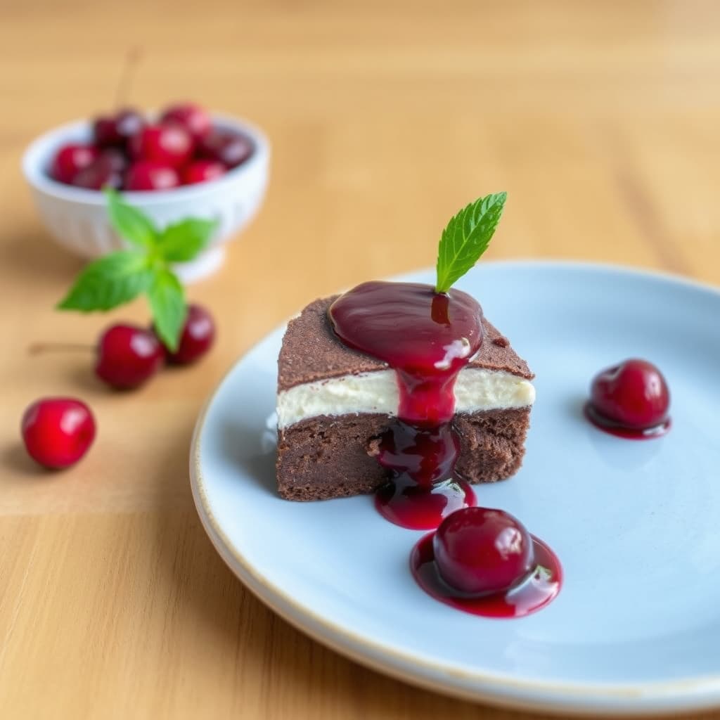 Bittersøt sjokolademarquis med kirsebærsaus