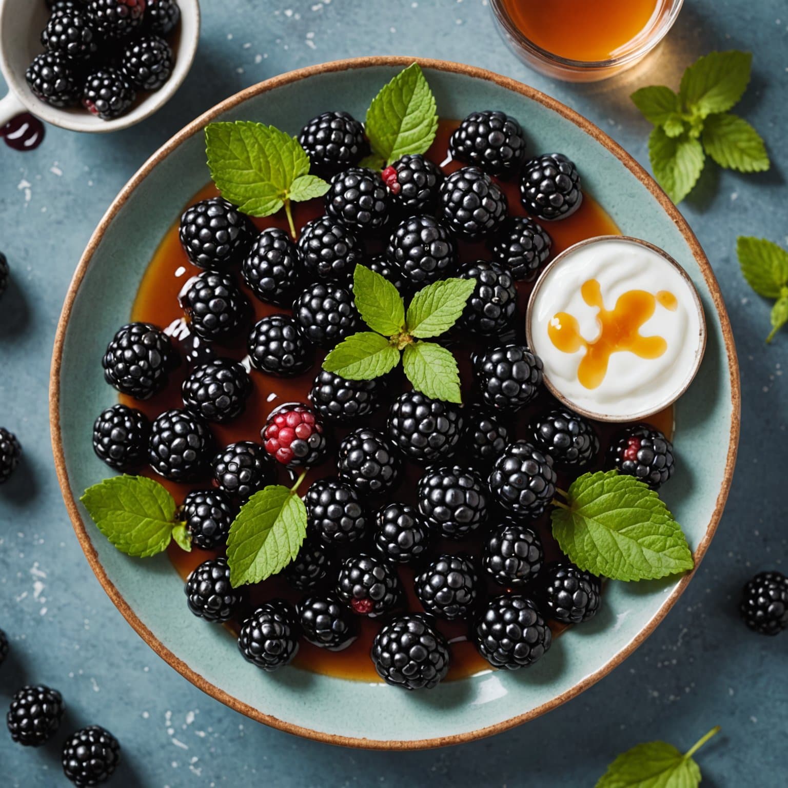 Bjørnebær med myntete-sirup og yoghurt