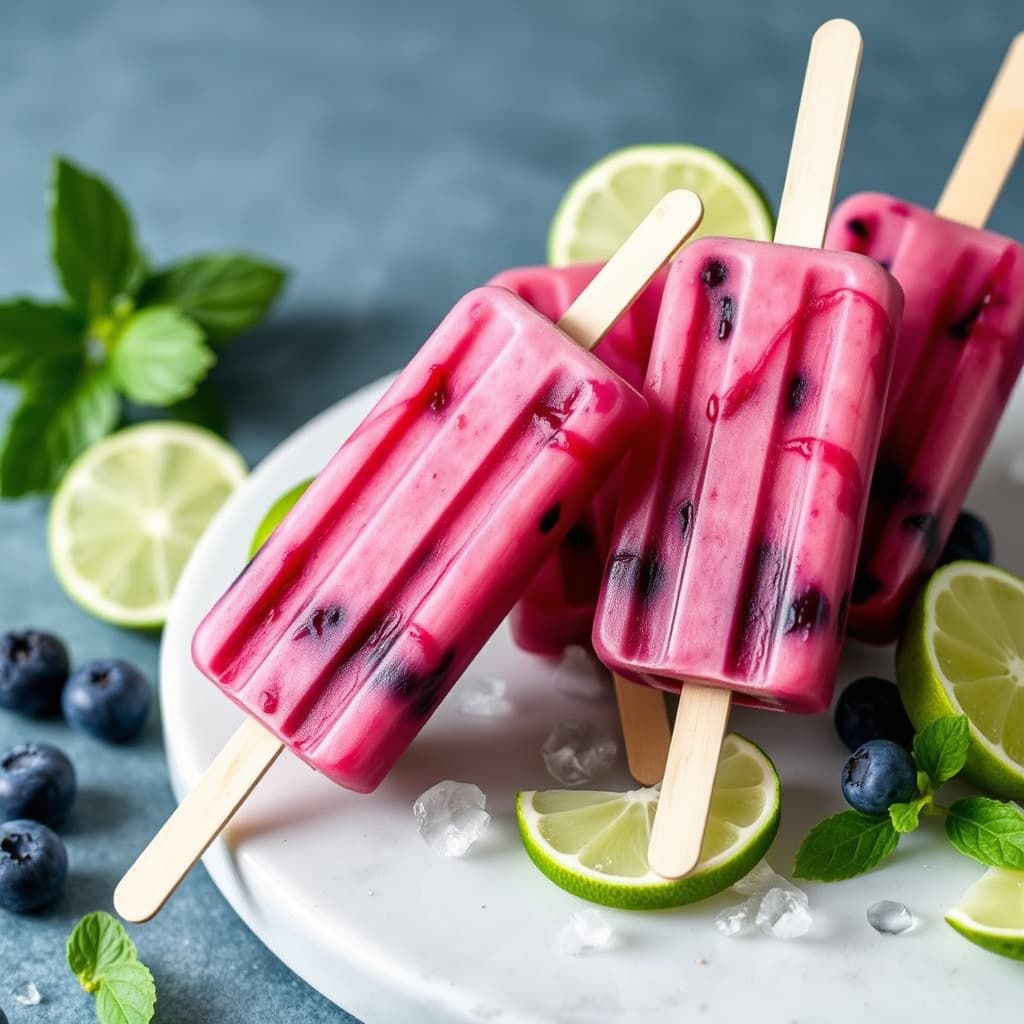 Blåbær-lime iskrempinner