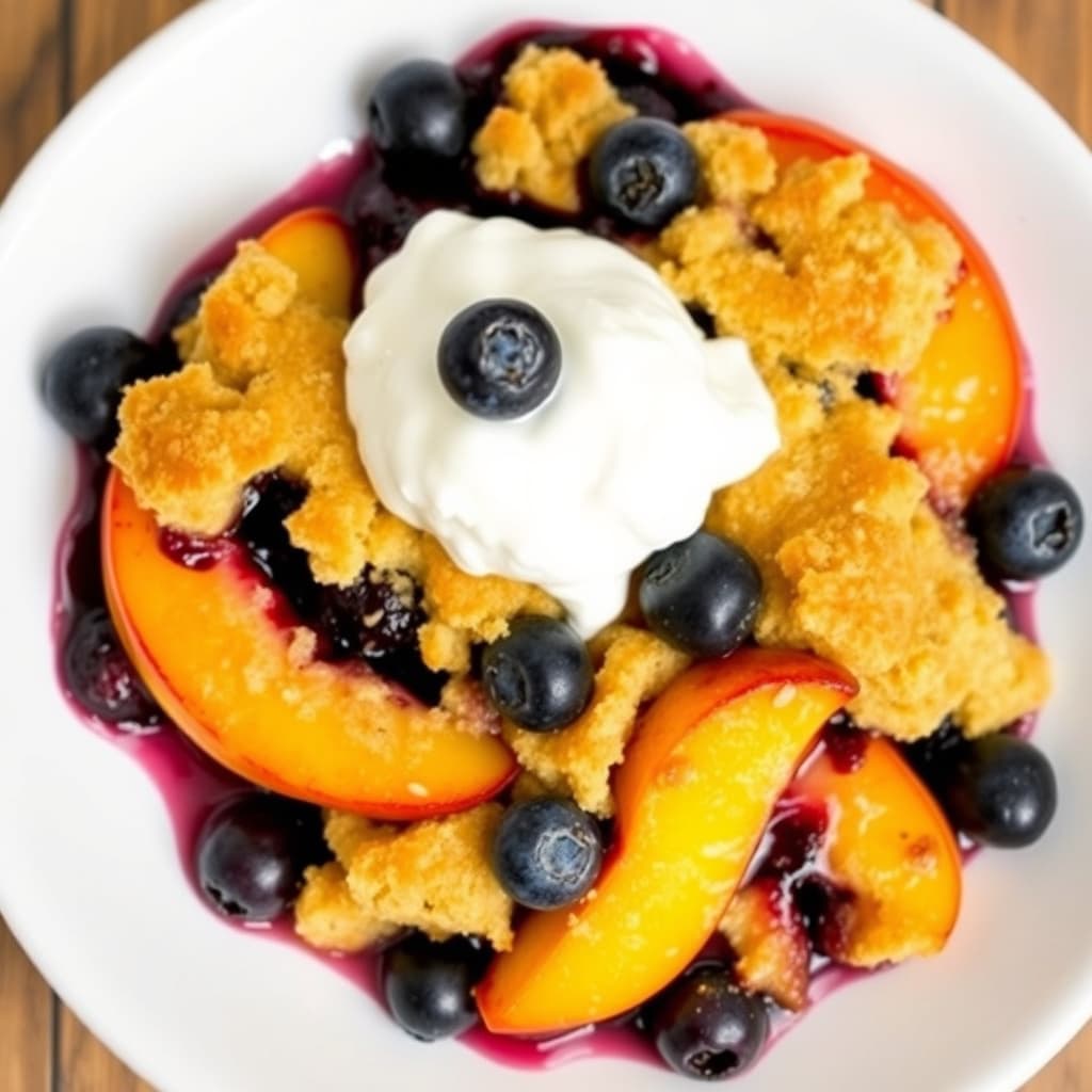 Blåbær- og ferskencobbler med vaniljeyogurt