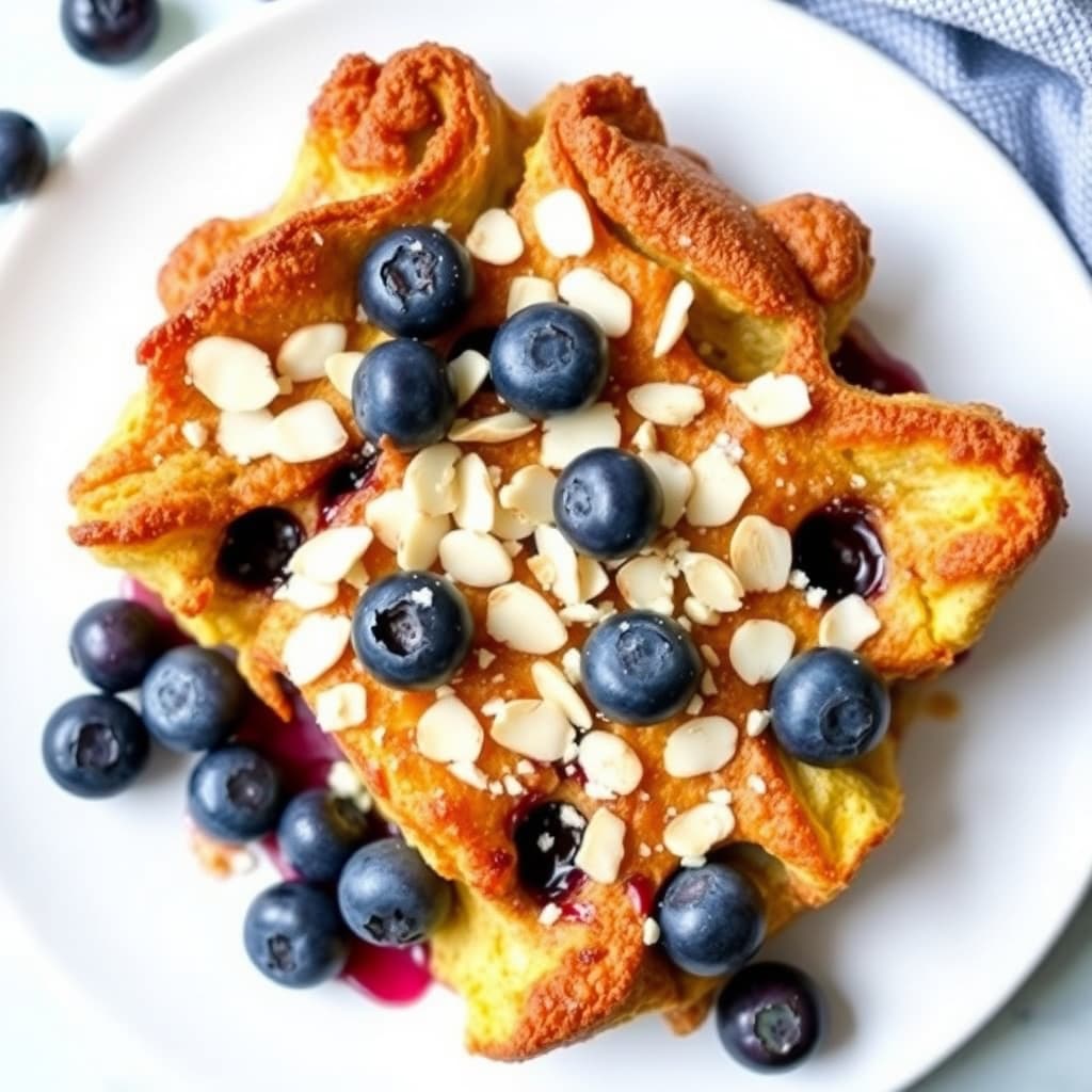 Blåbær- og mandelfrokostgrateng med fransk toast