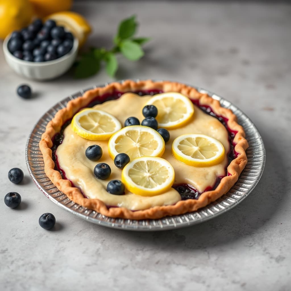 Blåbær- og sitronpai med en smørbunn