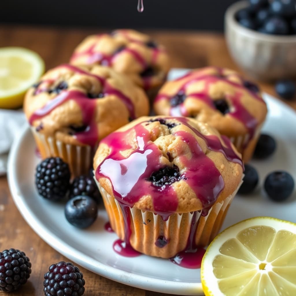 Blåbærmuffins med sitron- og bjørnebærglasur