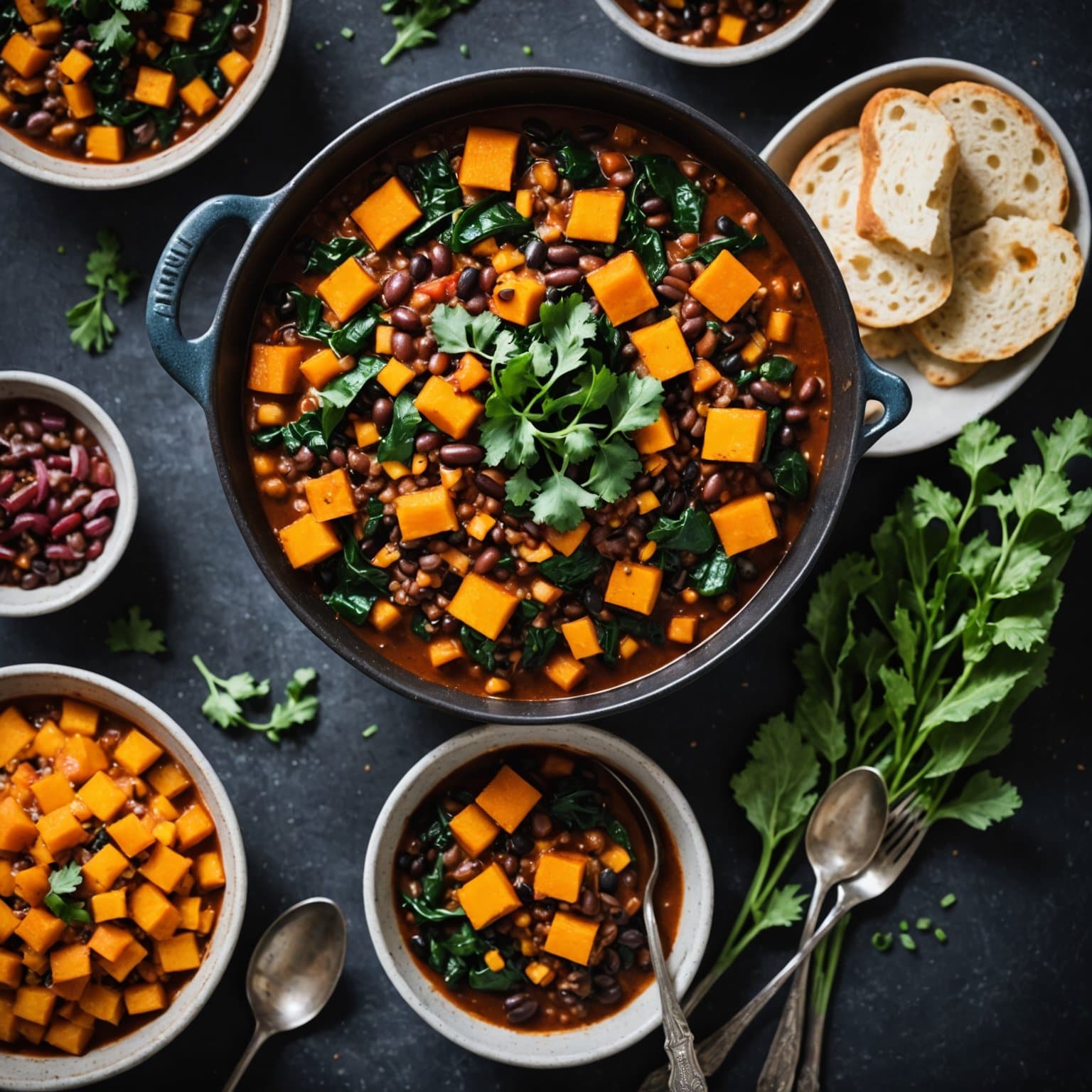 Black Bean Chili med butternut squash og sveitserkål