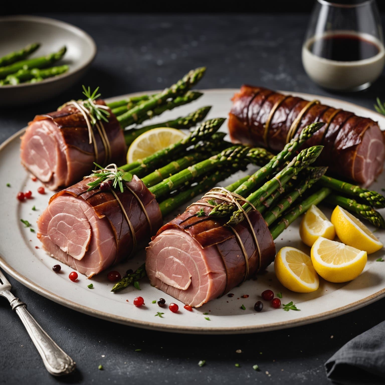 Black Forest-skinke og aspargesbundter