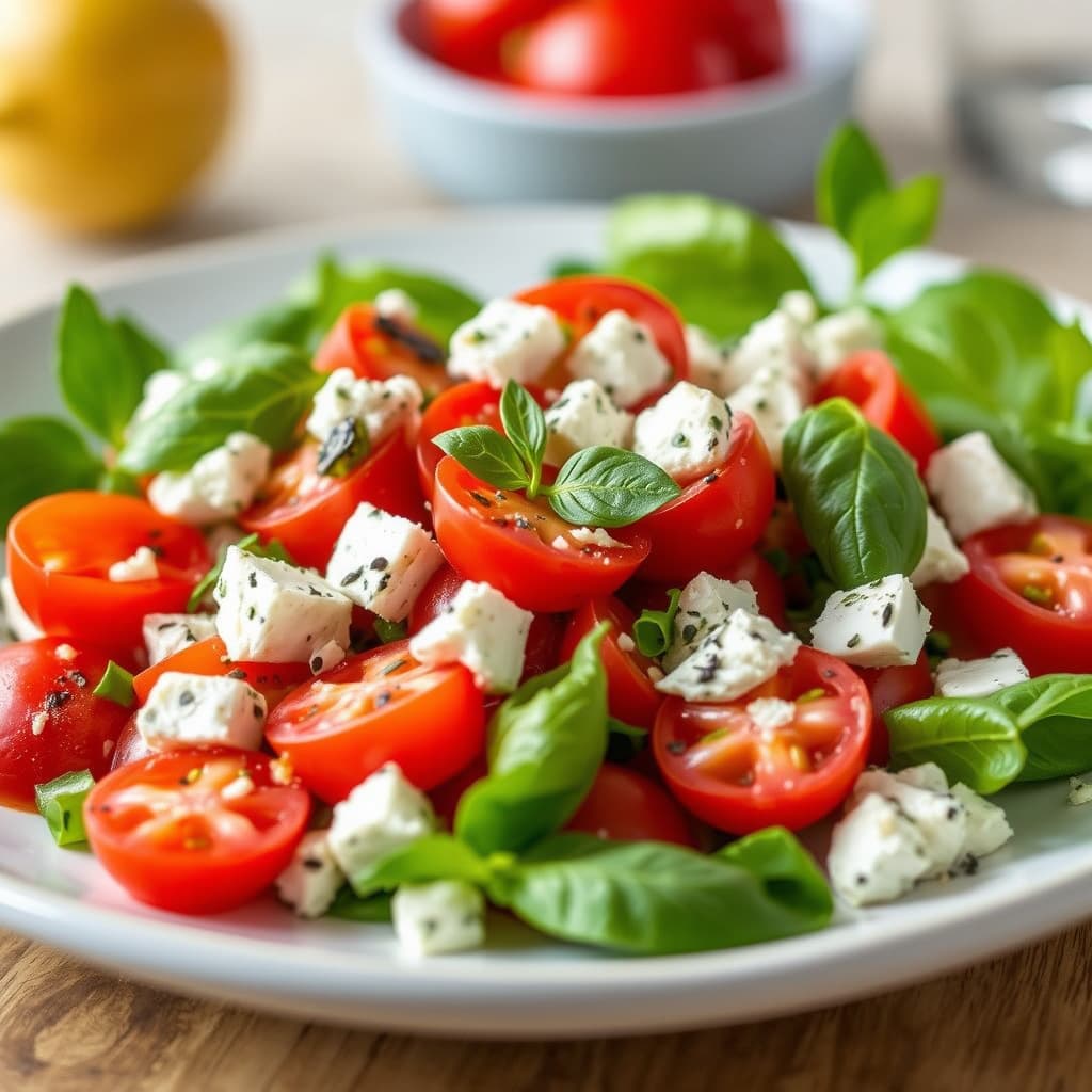 Blåmuggost- og tomatsalat