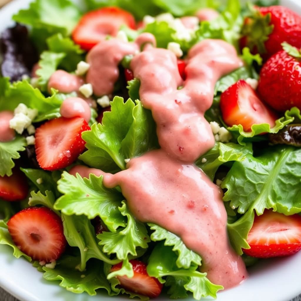 Blandet grønn salat med jordbærdressing