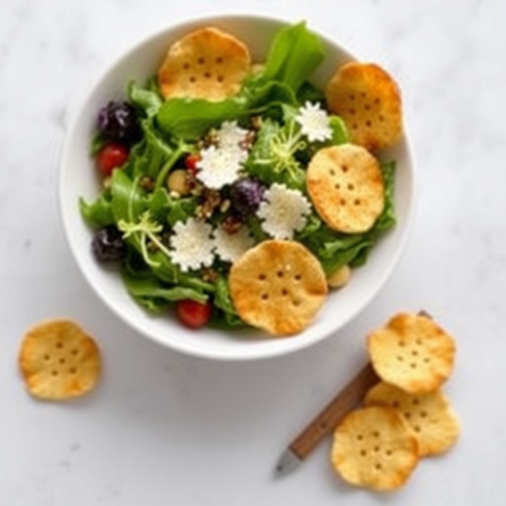Blandet grønn salat med parmesanchips