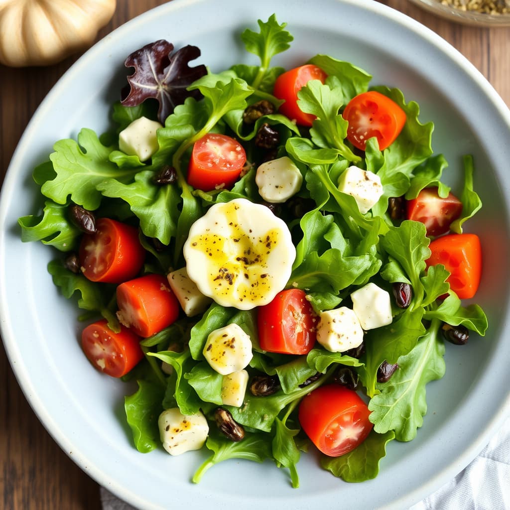 Blandet grønn salat med roquefortvinaigrette