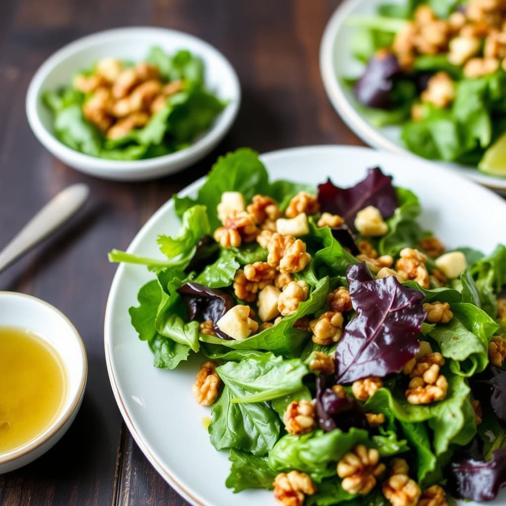 Blandet grønt med valnøttvinaigrette