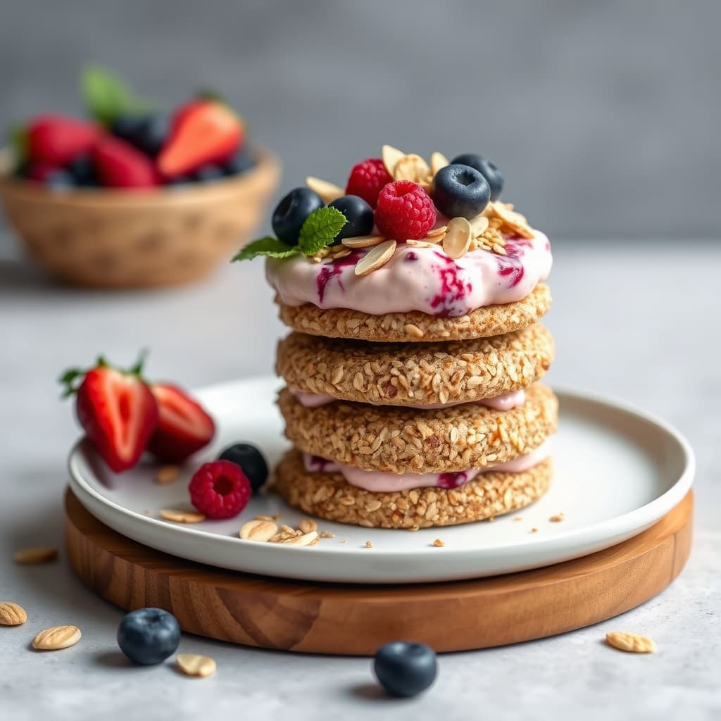 Blanding av bær, mandelkrems og speltstabel