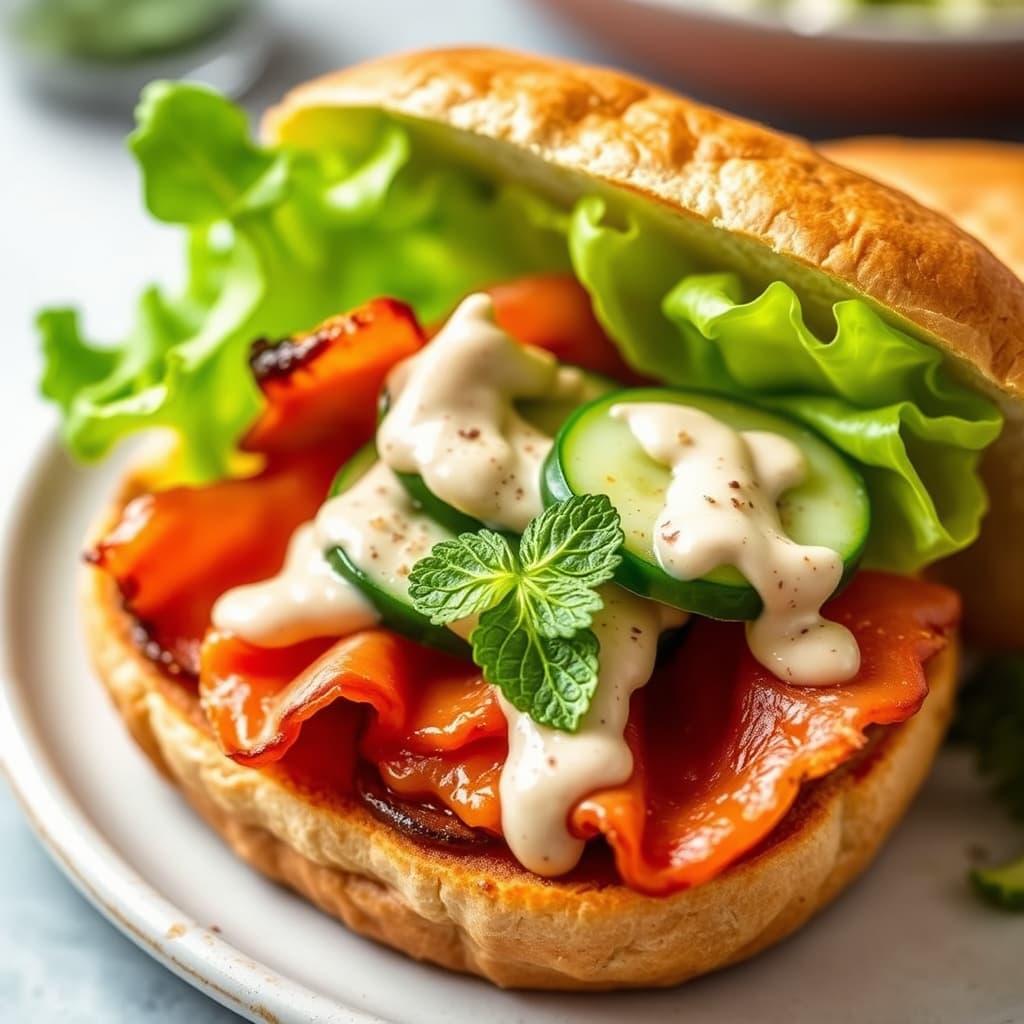 BLC (Bacon, Salat og Agurk) med krydret spisskummen-mynte majones